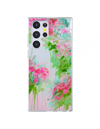 Coque Samsung Galaxy S22 Ultra 5G Fleur Flower Rose Vert Transparente - Ebi Emporium