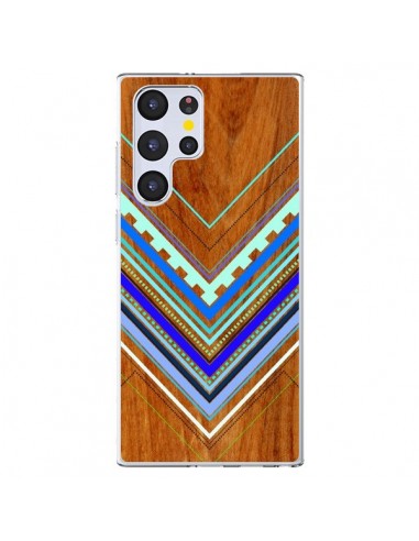 Coque Samsung Galaxy S22 Ultra 5G Azteque Arbutus Blue Bois Aztec Tribal - Jenny Mhairi
