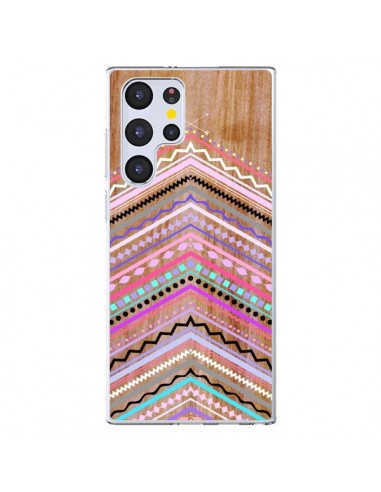 Coque Samsung Galaxy S22 Ultra 5G Purple Chevron Wild Wood Bois Azteque Aztec Tribal - Jenny Mhairi