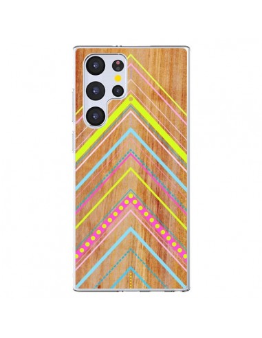 Coque Samsung Galaxy S22 Ultra 5G Wooden Chevron Pink Bois Azteque Aztec Tribal - Jenny Mhairi