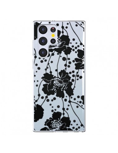 Coque Samsung Galaxy S22 Ultra 5G Fleurs Noirs Flower Transparente - Dricia Do