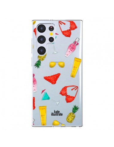 Coque Samsung Galaxy S22 Ultra 5G Summer Essentials Ete Essentiel Transparente - kateillustrate