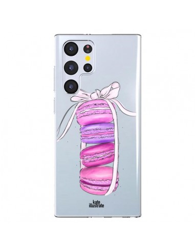 Coque Samsung Galaxy S22 Ultra 5G Macarons Pink Purple Rose Violet Transparente - kateillustrate