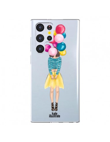 Coque Samsung Galaxy S22 Ultra 5G Girls Balloons Ballons Fille Transparente - kateillustrate
