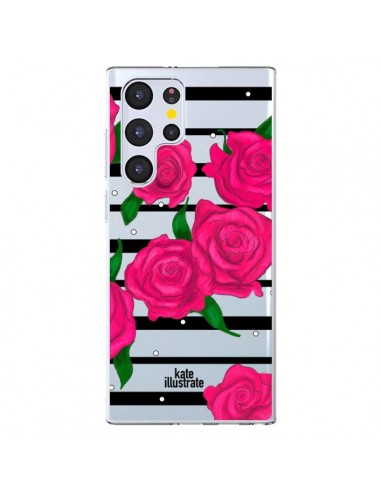 Coque Samsung Galaxy S22 Ultra 5G Roses Rose Fleurs Flowers Transparente - kateillustrate