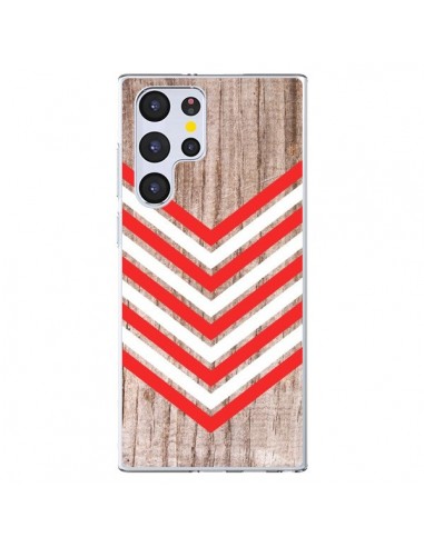 Coque Samsung Galaxy S22 Ultra 5G Tribal Aztèque Bois Wood Flèche Rouge Blanc - Laetitia