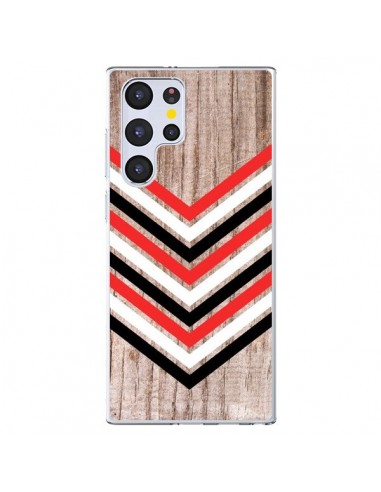 Coque Samsung Galaxy S22 Ultra 5G Tribal Aztèque Bois Wood Flèche Rouge Blanc Noir - Laetitia