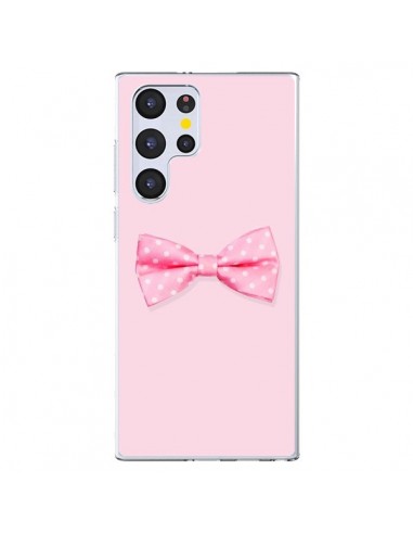 Coque Samsung Galaxy S22 Ultra 5G Noeud Papillon Rose Girly Bow Tie - Laetitia