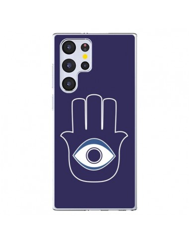 Coque Samsung Galaxy S22 Ultra 5G Main de Fatma Oeil Bleu - Laetitia