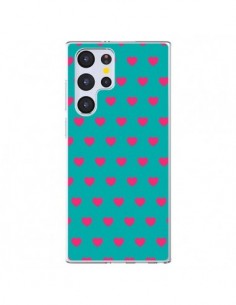 Coque Samsung Galaxy S22 Ultra 5G Coeurs Roses Fond Bleu...
