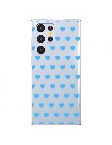 Coque Samsung Galaxy S22 Ultra 5G Coeur Heart Love Amour Bleu Transparente - Laetitia