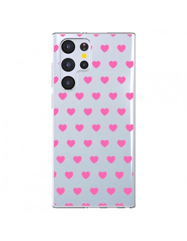 Coque Samsung Galaxy S22 Ultra 5G Coeur Heart Love Amour Rose Transparente - Laetitia