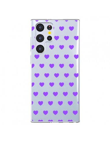 Coque Samsung Galaxy S22 Ultra 5G Coeur Heart Love Amour Violet Transparente - Laetitia