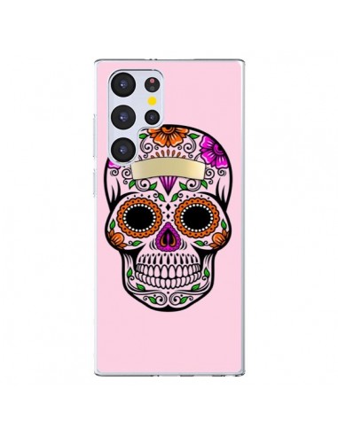 Coque Samsung Galaxy S22 Ultra 5G Tête de Mort Mexicaine Rose Multicolore - Laetitia