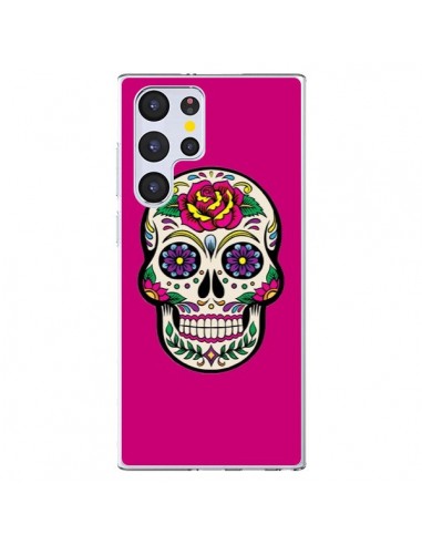 Coque Samsung Galaxy S22 Ultra 5G Tête de Mort Mexicaine Rose Fushia - Laetitia