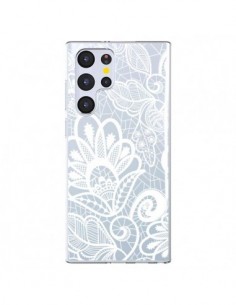 Coque Samsung Galaxy S22 Ultra 5G Lace Fleur Flower Blanc...