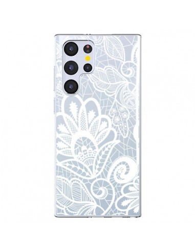 Coque Samsung Galaxy S22 Ultra 5G Lace Fleur Flower Blanc Transparente - Petit Griffin