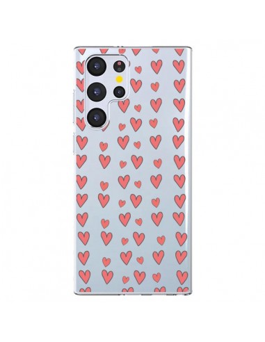 Coque Samsung Galaxy S22 Ultra 5G Coeurs Heart Love Amour Rouge Transparente - Petit Griffin