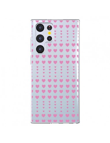 Coque Samsung Galaxy S22 Ultra 5G Coeurs Heart Love Amour Rose Transparente - Petit Griffin