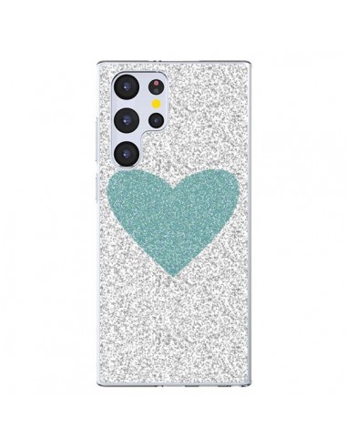 Coque Samsung Galaxy S22 Ultra 5G Coeur Bleu Vert Argent Love - Mary Nesrala