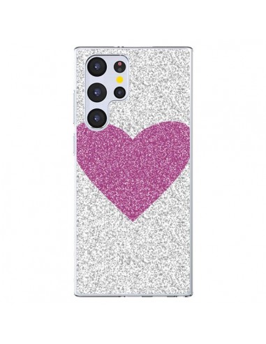 Coque Samsung Galaxy S22 Ultra 5G Coeur Rose Argent Love - Mary Nesrala