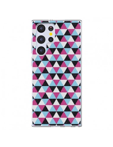 Coque Samsung Galaxy S22 Ultra 5G Azteque Triangles Rose Bleu Gris - Mary Nesrala