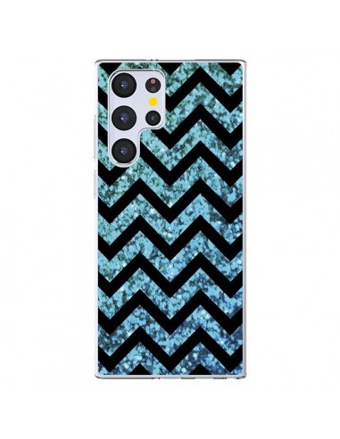 Coque Samsung Galaxy S22 Ultra 5G Chevron Aqua Sparkle Triangle Azteque - Mary Nesrala