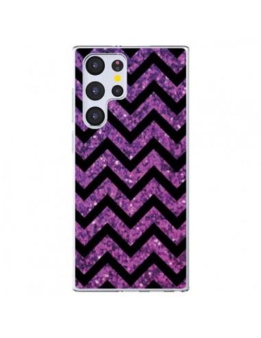 Coque Samsung Galaxy S22 Ultra 5G Chevron Purple Sparkle Triangle Azteque - Mary Nesrala