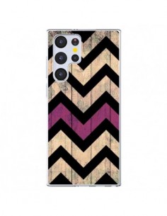 Coque Samsung Galaxy S22 Ultra 5G Chevron Vintage Bois...