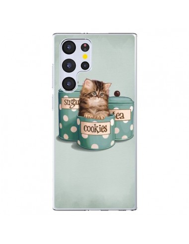 Coque Samsung Galaxy S22 Ultra 5G Chaton Chat Kitten Boite Cookies Pois - Maryline Cazenave