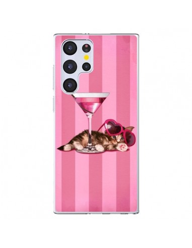 Coque Samsung Galaxy S22 Ultra 5G Chaton Chat Kitten Cocktail Lunettes Coeur - Maryline Cazenave