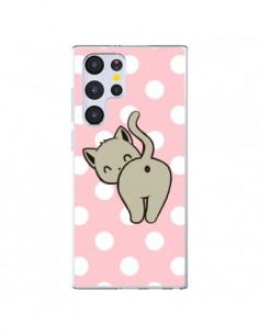 Coque Samsung Galaxy S22 Ultra 5G Chat Chaton Pois -...