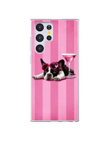 Coque Samsung Galaxy S22 Ultra 5G Chien Dog Cocktail Lunettes Coeur Rose - Maryline Cazenave