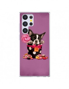 Coque Samsung Galaxy S22 Ultra 5G Chien Dog Boite Noeud...