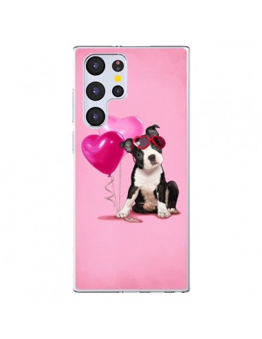 Coque Samsung Galaxy S22 Ultra 5G Chien Dog Ballon Lunettes Coeur Rose - Maryline Cazenave