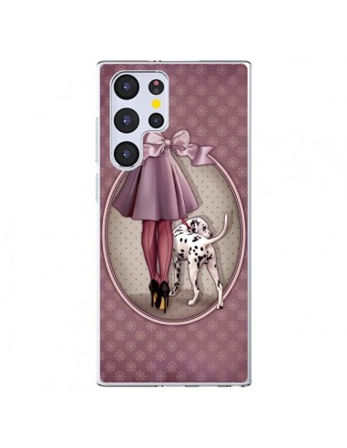 Coque Samsung Galaxy S22 Ultra 5G Lady Chien Dog Dalmatien Robe Pois - Maryline Cazenave