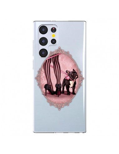 Coque Samsung Galaxy S22 Ultra 5G Lady Jambes Chien Bulldog Dog Rose Pois Noir Transparente - Maryline Cazenave
