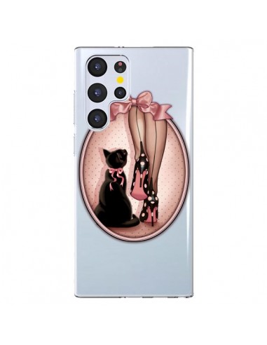 Coque Samsung Galaxy S22 Ultra 5G Lady Chat Noeud Papillon Pois Chaussures Transparente - Maryline Cazenave