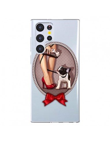 Coque Samsung Galaxy S22 Ultra 5G Lady Jambes Chien Bulldog Dog Pois Noeud Papillon Transparente - Maryline Cazenave