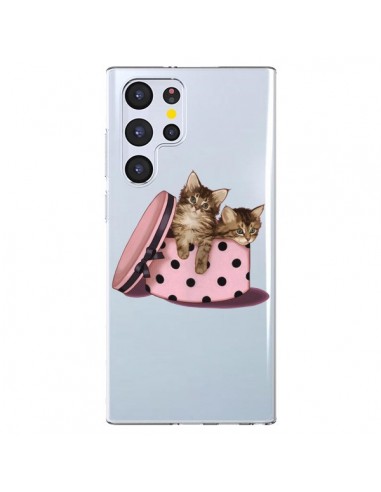 Coque Samsung Galaxy S22 Ultra 5G Chaton Chat Kitten Boite Pois Transparente - Maryline Cazenave