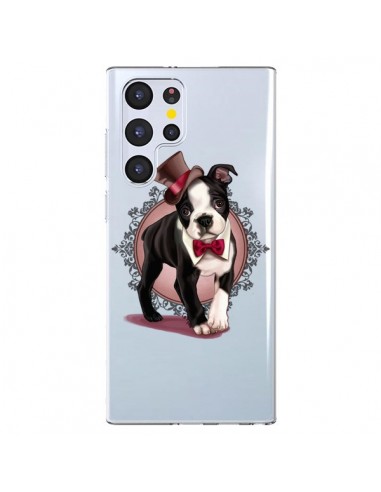 Coque Samsung Galaxy S22 Ultra 5G Chien Bulldog Dog Gentleman Noeud Papillon Chapeau Transparente - Maryline Cazenave