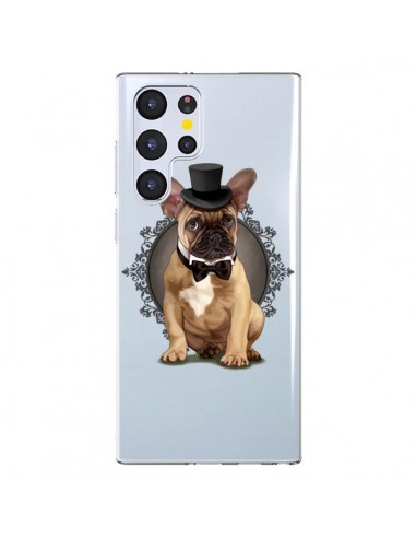Coque Samsung Galaxy S22 Ultra 5G Chien Bulldog Noeud Papillon Chapeau Transparente - Maryline Cazenave