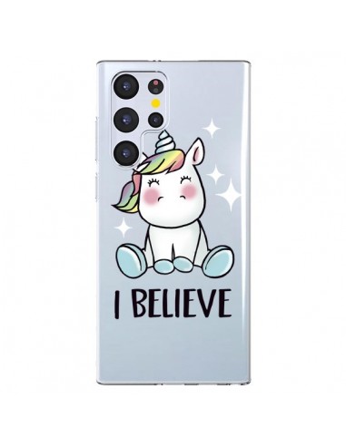 Coque Samsung Galaxy S22 Ultra 5G Licorne I Believe Transparente - Maryline Cazenave