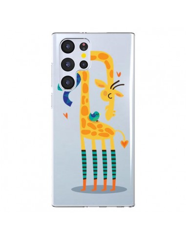 Coque Samsung Galaxy S22 Ultra 5G L'oiseau et la Girafe Amour Love Transparente - Maria Jose Da Luz