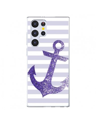 Coque Samsung Galaxy S22 Ultra 5G Ancre Violet Navire - Monica Martinez