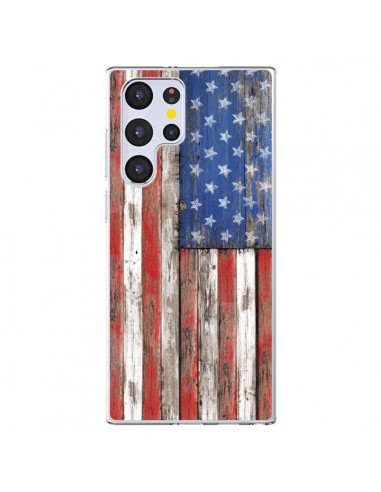 Coque Samsung Galaxy S22 Ultra 5G Drapeau USA Vintage Bois Wood - Maximilian San