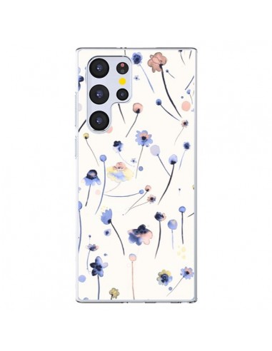 Coque Samsung Galaxy S22 Ultra 5G Blue Soft Flowers - Ninola Design