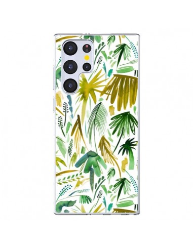 Coque Samsung Galaxy S22 Ultra 5G Brushstrokes Tropical Palms Green - Ninola Design