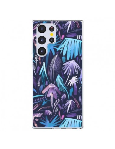 Coque Samsung Galaxy S22 Ultra 5G Brushstrokes Tropical Palms Navy - Ninola Design