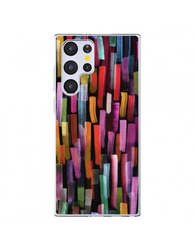 Coque Samsung Galaxy S22 Ultra 5G Colorful Brushstrokes Black - Ninola Design
